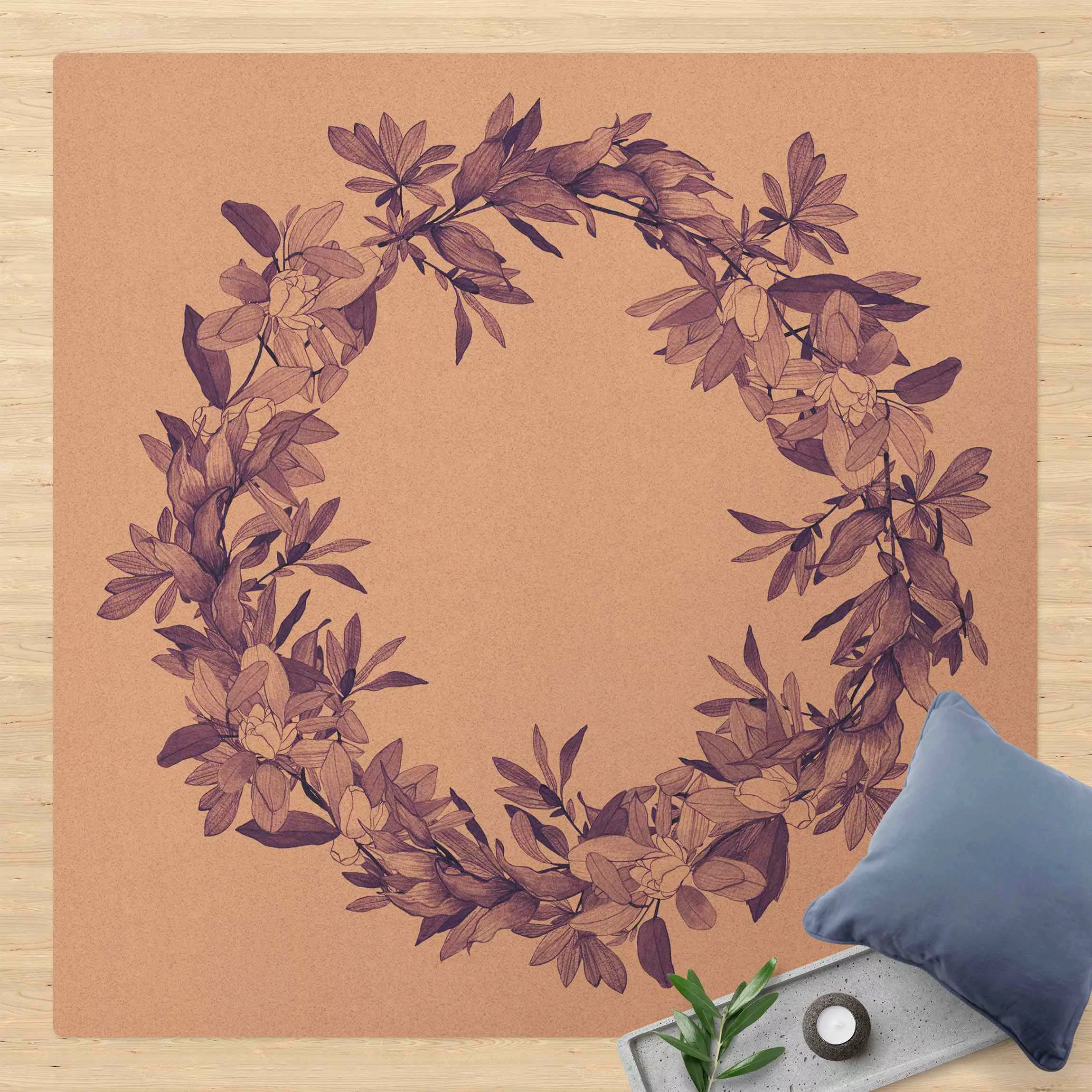 Kork-Teppich Romantischer Blütenkranz Lila günstig online kaufen