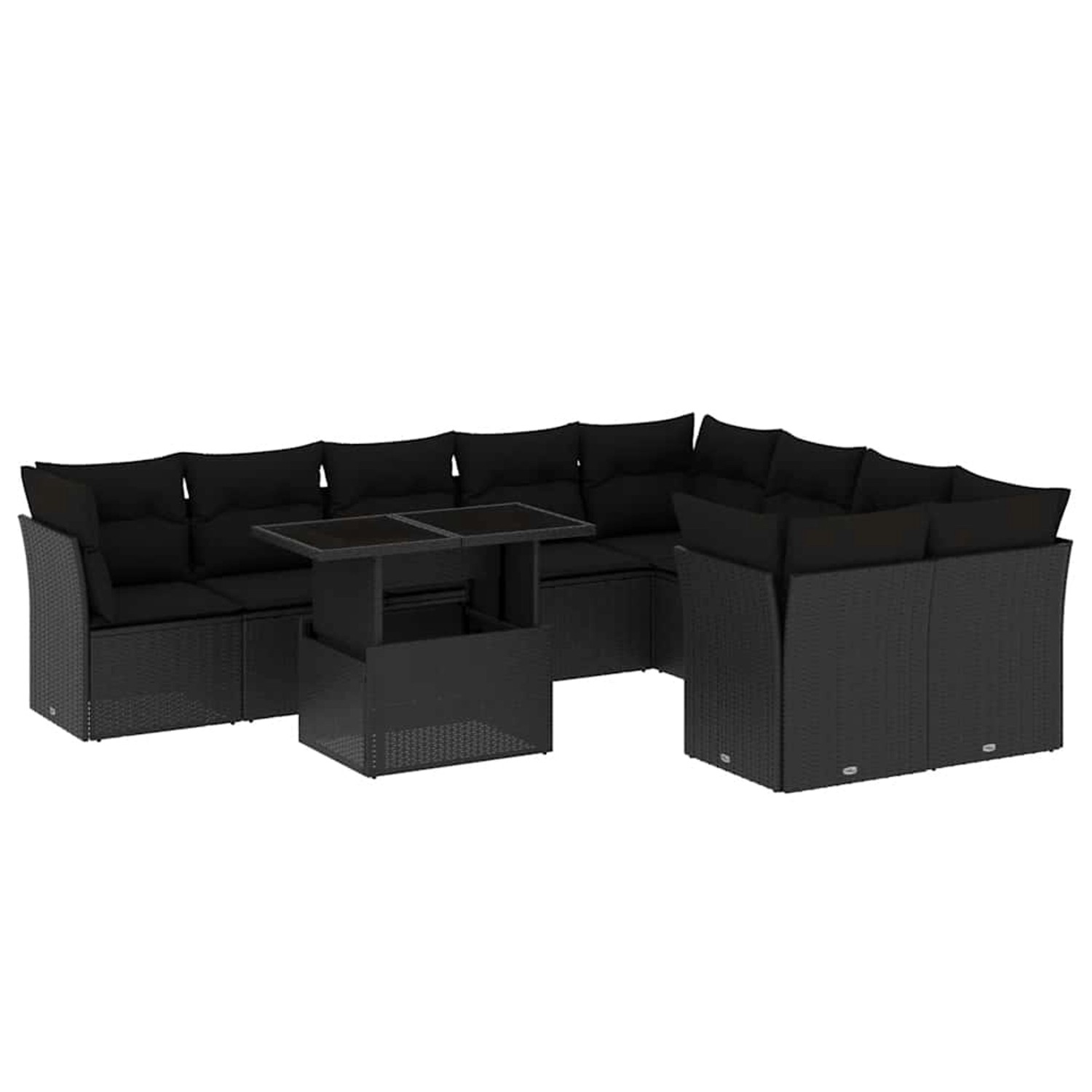 vidaXL 10-Tlg Garten-Sofagarnitur mit Kissen Schwarz Poly Rattan 3266835 günstig online kaufen