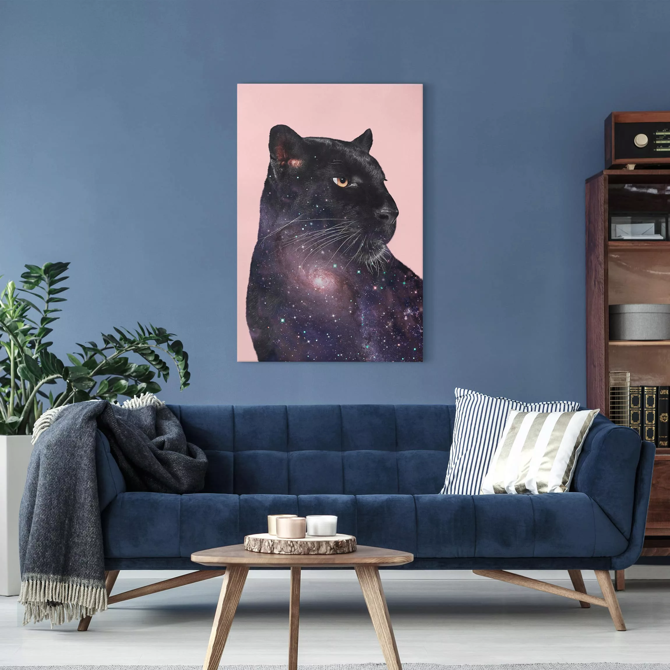 Leinwandbild Kinderzimmer - Hochformat Panther mit Galaxie günstig online kaufen