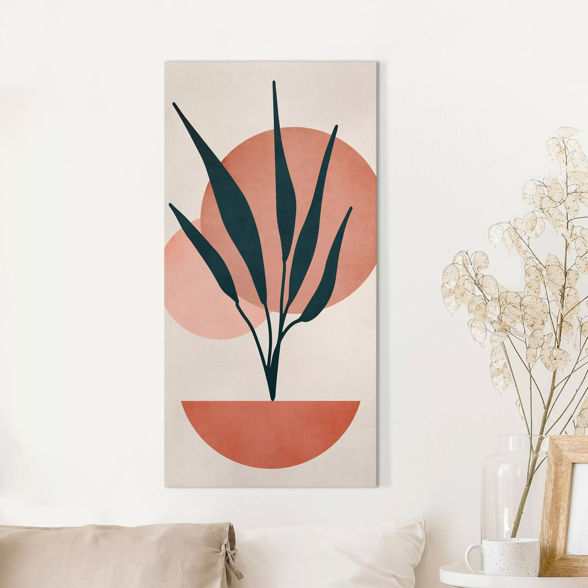 Leinwandbild Pflanze und abstrakte Formen in Rosa günstig online kaufen