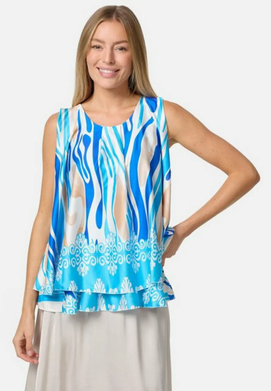 PM SELECTED Blusentop PM33 (Sommer Sleeveless Overlay Satin Muster Top in E günstig online kaufen