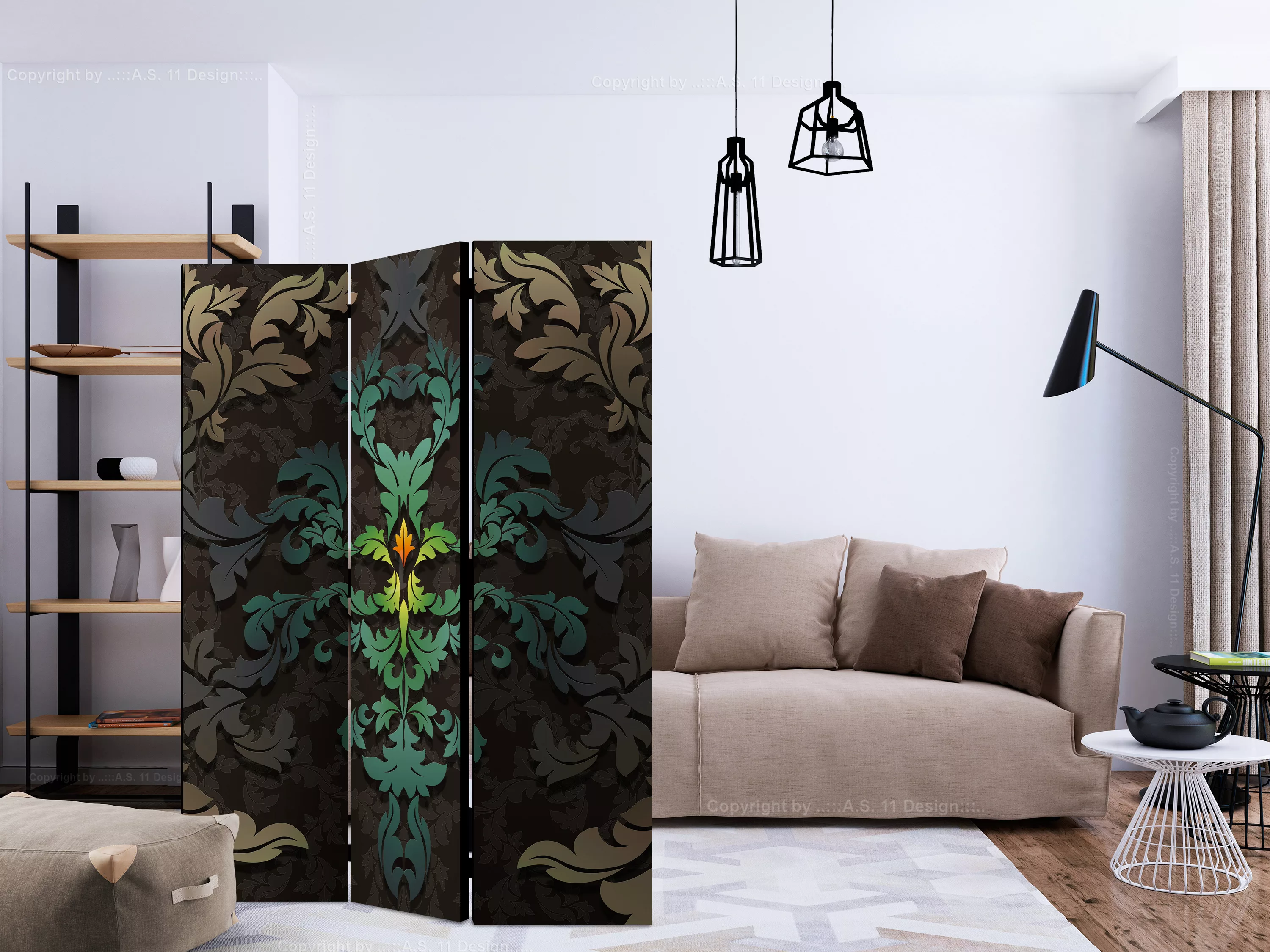 3-teiliges Paravent - Dancing Leaves [room Dividers] günstig online kaufen