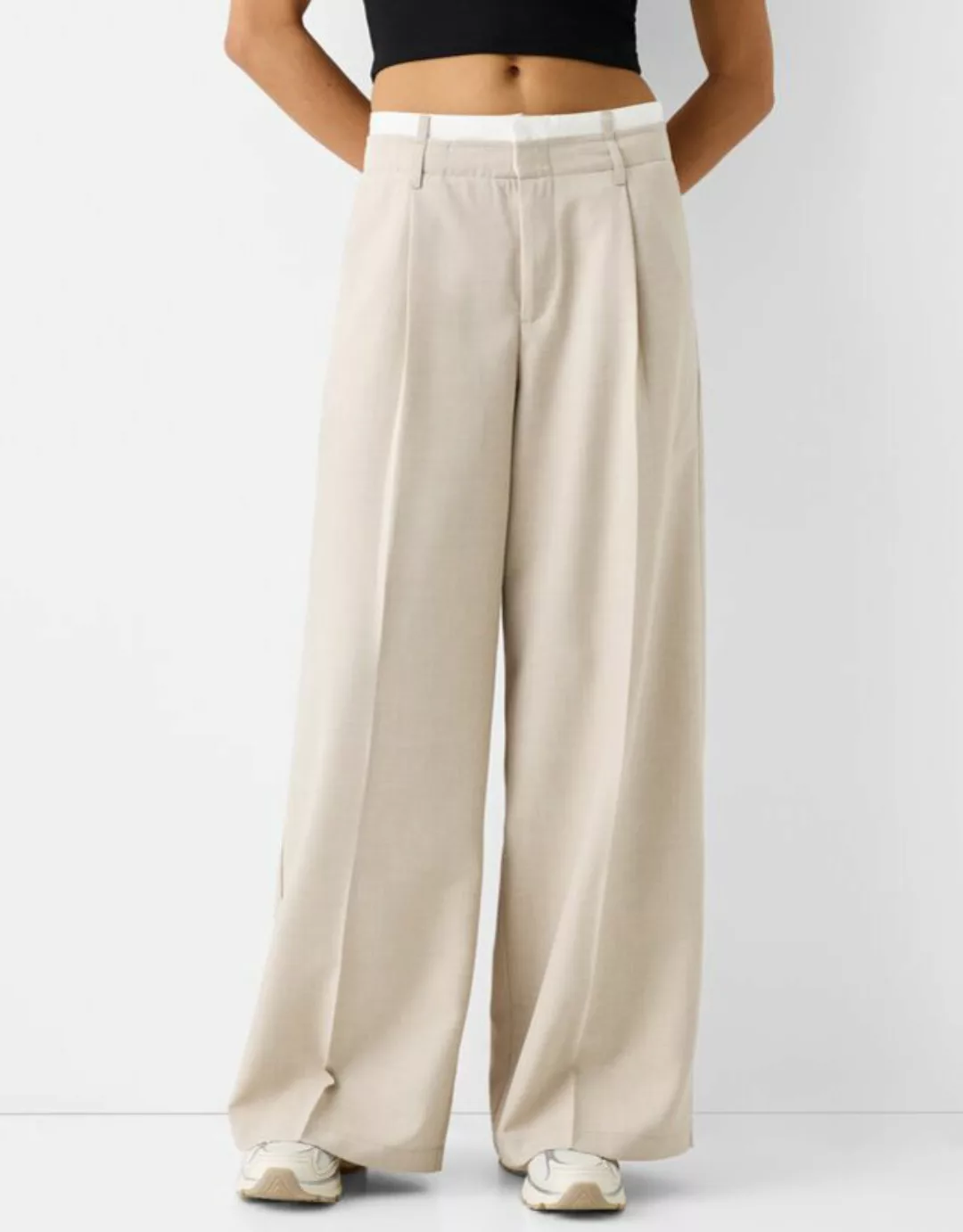 Bershka Wide-Leg-Hose Im Tailoring-Fit Mit Farblich Abgesetztem Bund Damen günstig online kaufen