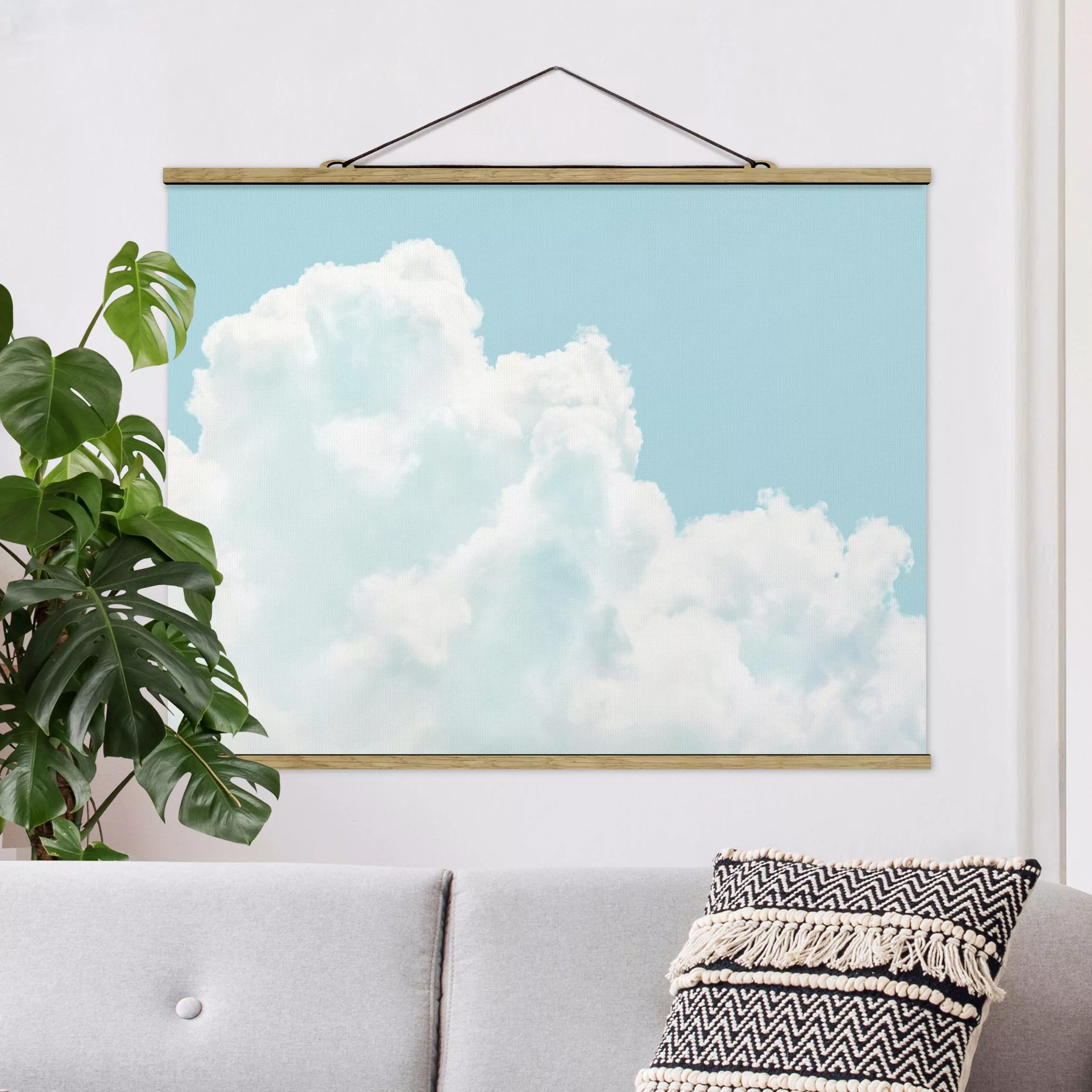 Stoffbild mit Posterleisten Weiße Wolken im Himmelblau günstig online kaufen