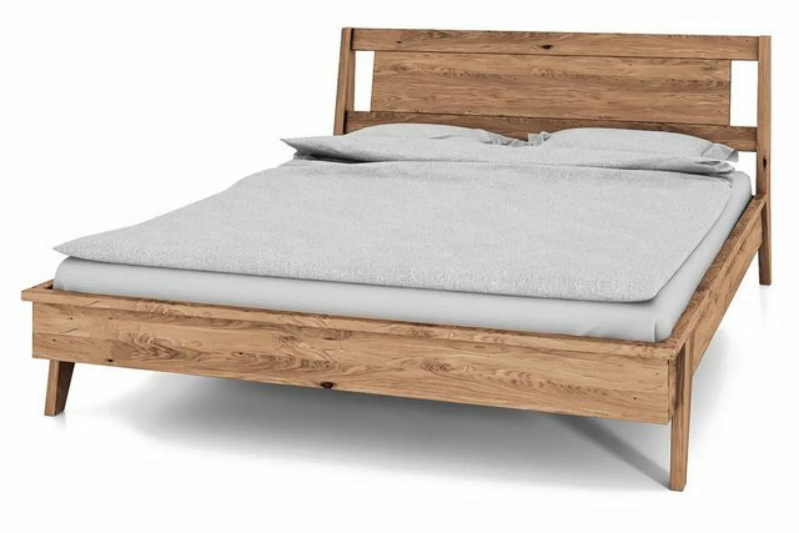 Natur24 Bett Bett Jetro Wildeiche massiv bianco 180x200 mit Holzkopfteil günstig online kaufen