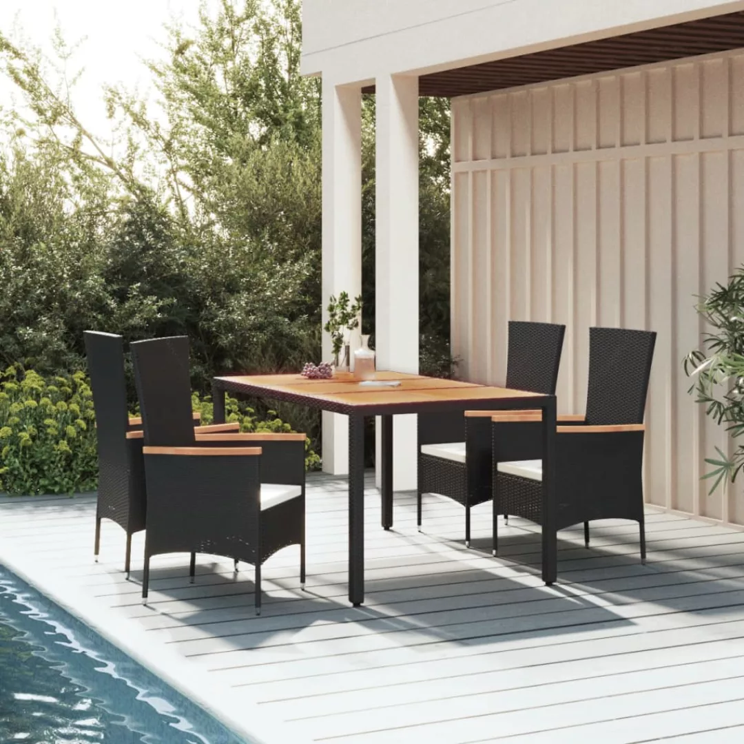 Vidaxl 5-tlg. Garten-essgruppe Mit Kissen Schwarz Poly Rattan günstig online kaufen