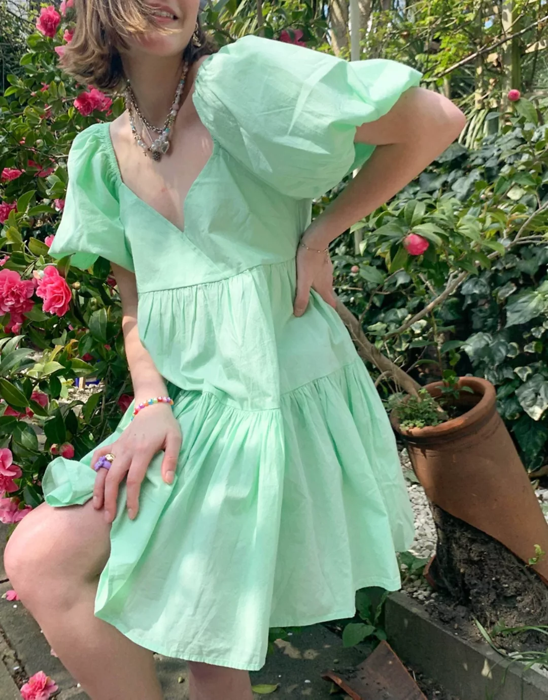 ASOS DESIGN – Grünes, gestuftes Mini-Hängerkleid aus Baumwolle günstig online kaufen