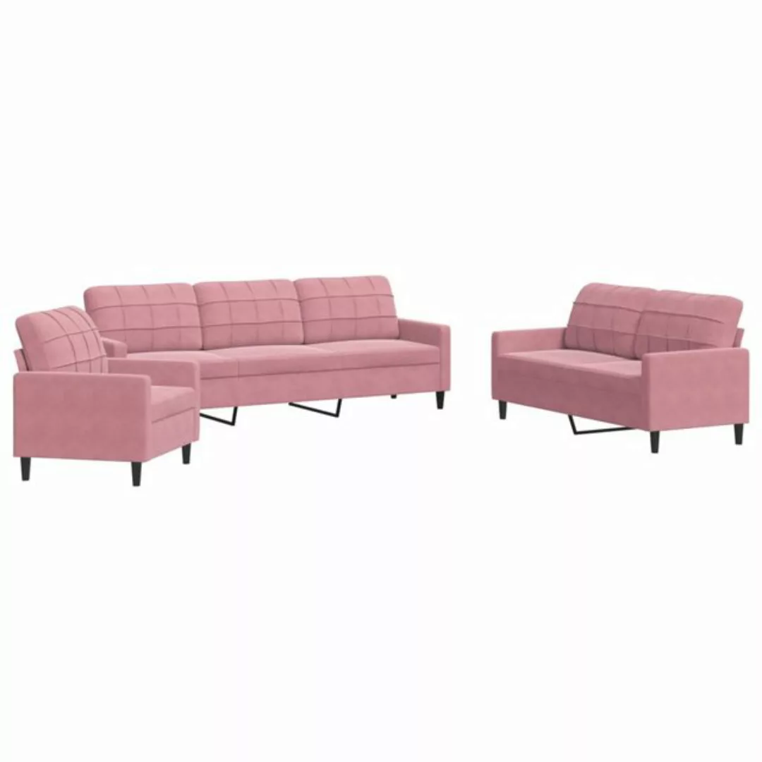 vidaXL Sofa 3-tlg. Sofagarnitur mit Kissen Rosa Samt günstig online kaufen