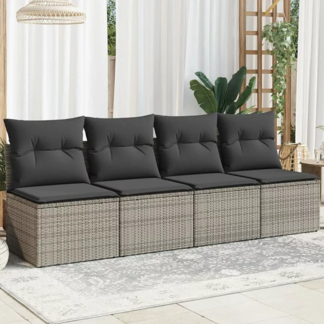 vidaXL Loungesofa Gartensofa mit Kissen 4-Sitzer Grau Poly Rattan, 1 Teile günstig online kaufen