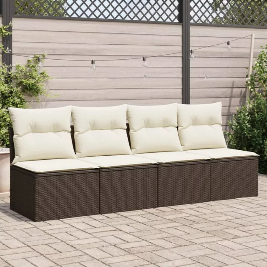 vidaXL Loungesofa Gartensofa mit Kissen 4-Sitzer Braun Poly Rattan, 1 Teile günstig online kaufen