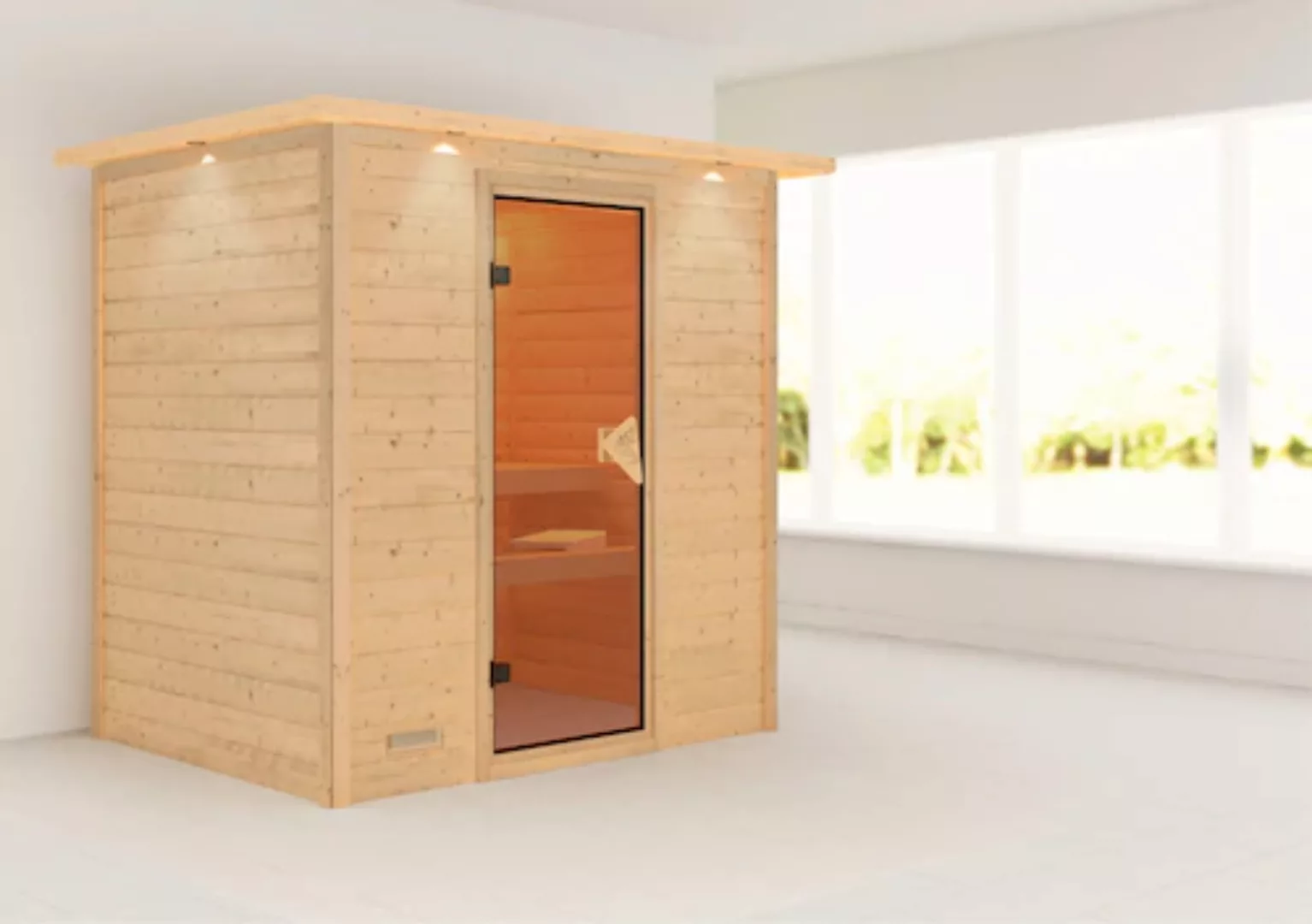 Karibu Sauna-Set Sonja mit Kranz Naturbelassen günstig online kaufen