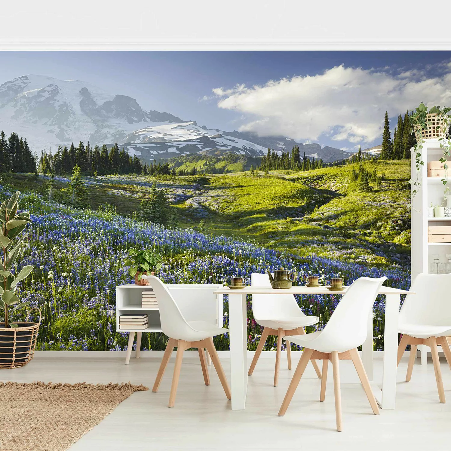 Bilderwelten Fototapete Bergwiese mit Blumen vor Mt. Rainier grün Gr. 432 x günstig online kaufen
