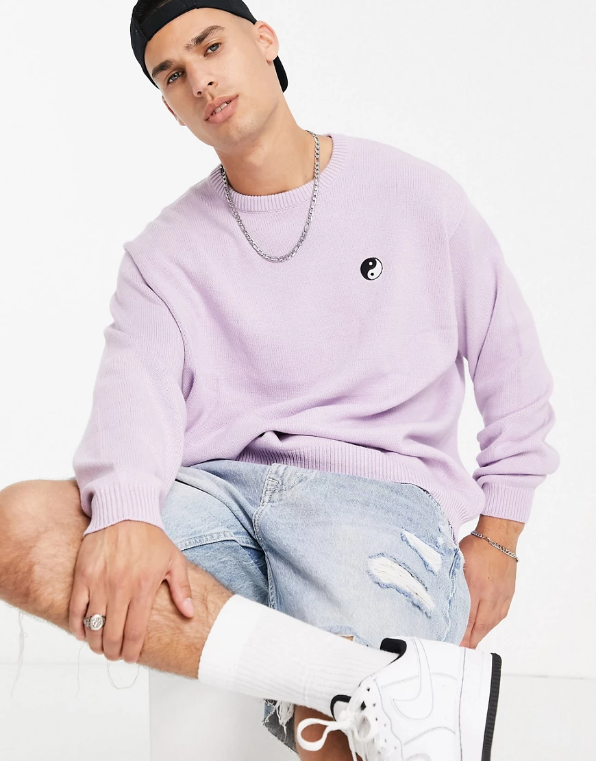 ASOS DESIGN ‑ Strickpullover in Flieder mit Yin-Yang-Stickerei-Lila günstig online kaufen