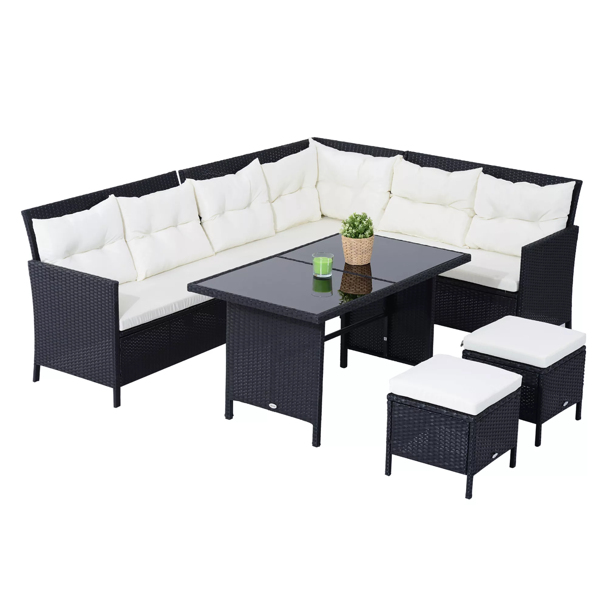 Outsunny Sitzgarnitur 7 Personen Gartenset Sitzgruppe Polyrattan Schwarz Cr günstig online kaufen