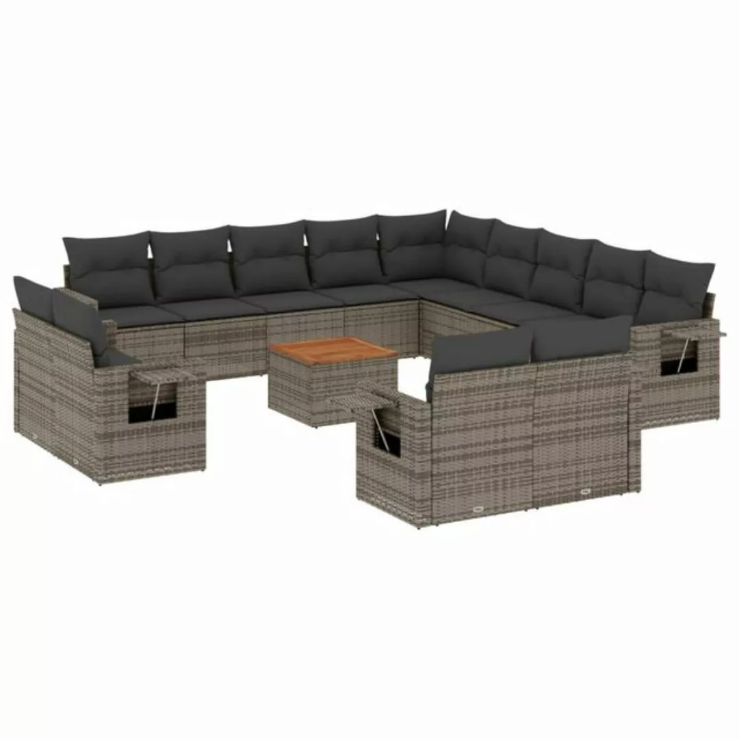 vidaXL Sofaelement 14-tlg. Garten-Sofagarnitur mit Kissen Grau Poly Rattan günstig online kaufen