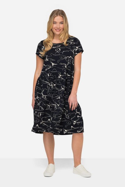 Laurasøn Midikleid Jerseykleid A-Line Fische-Print Rundhals Volants günstig online kaufen