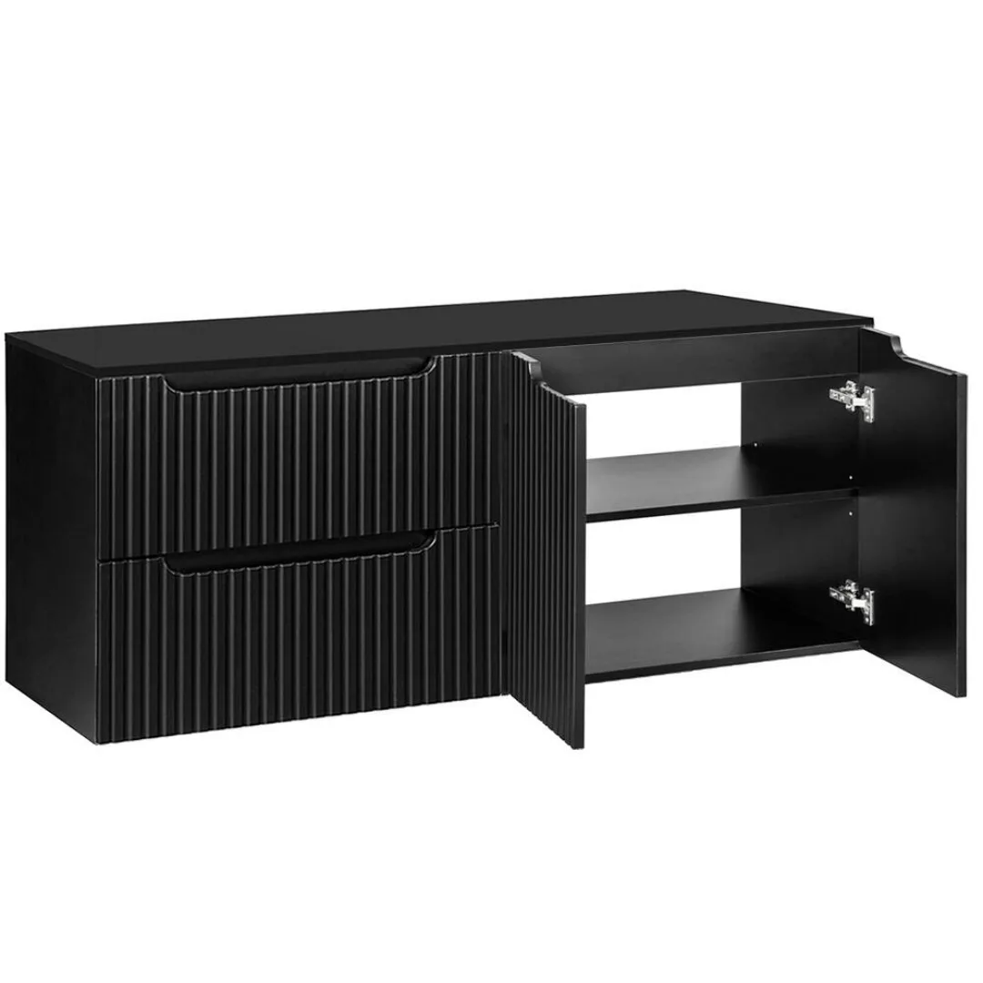 Lomadox Waschbeckenschrank NEWPORT-56-BLACK 160cm, in schwarz, gerillte Fro günstig online kaufen