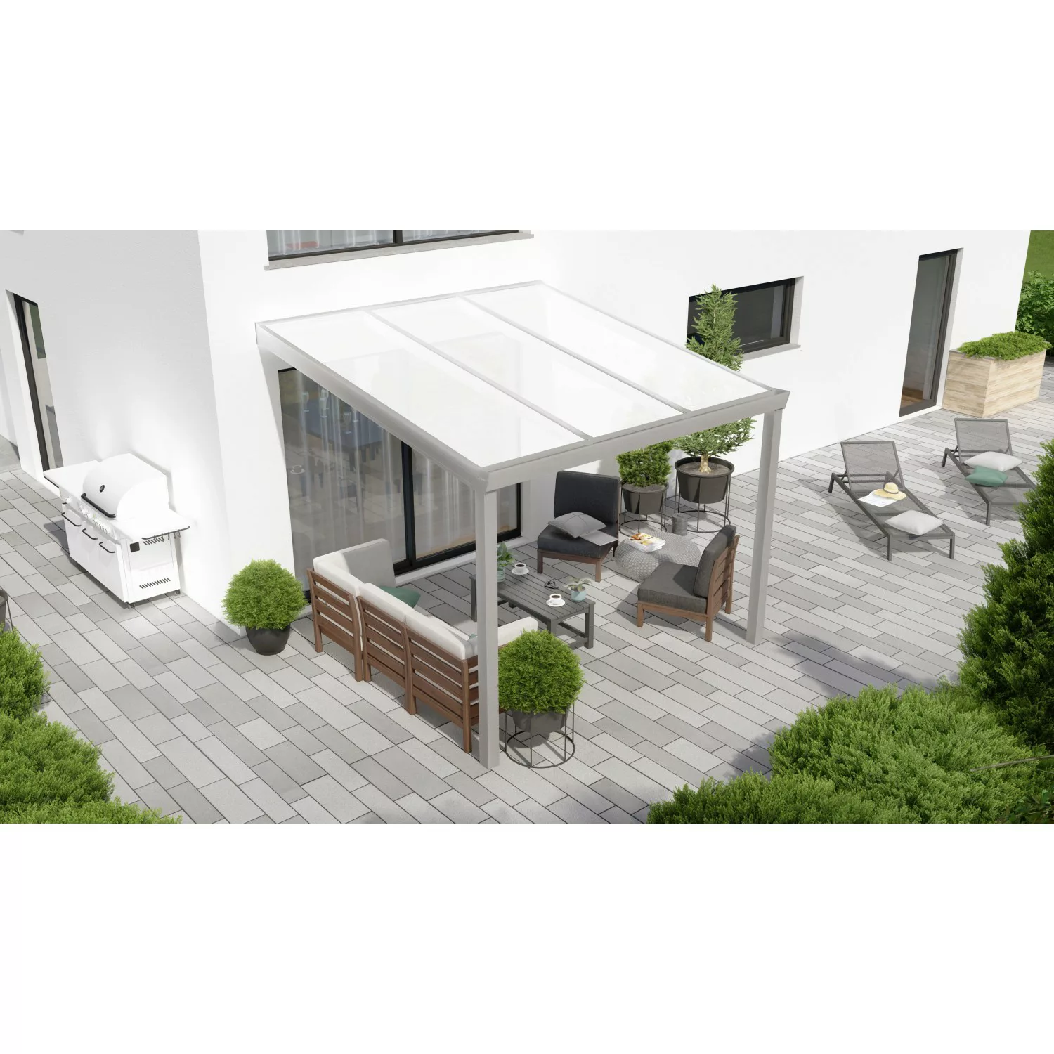 Terrassenüberdachung Professional 300 cm x 300 cm Grau Struktur PC Opal günstig online kaufen