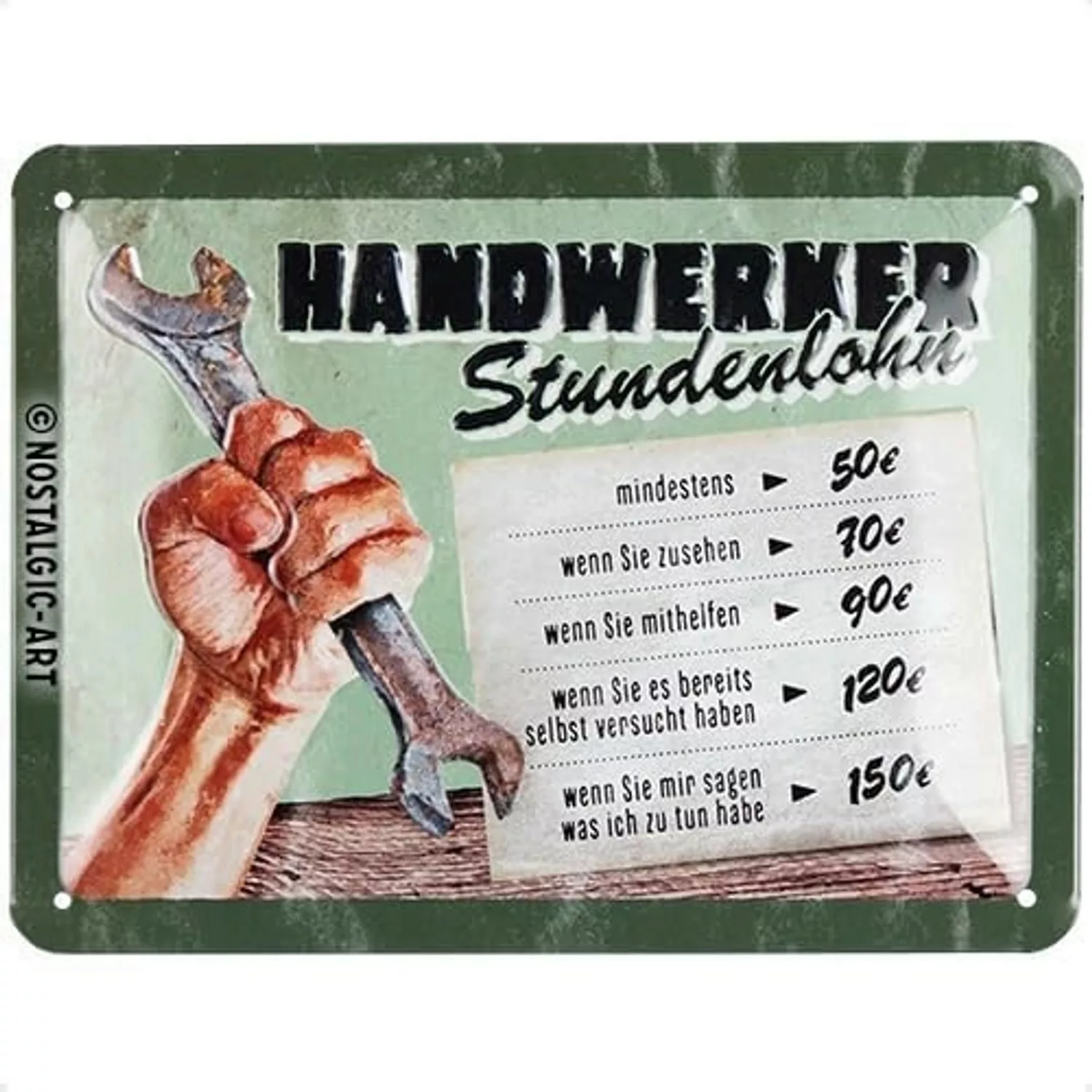 Nostalgic-Art Blechschild 15x20 cm - Handwerker Stundenlohn günstig online kaufen