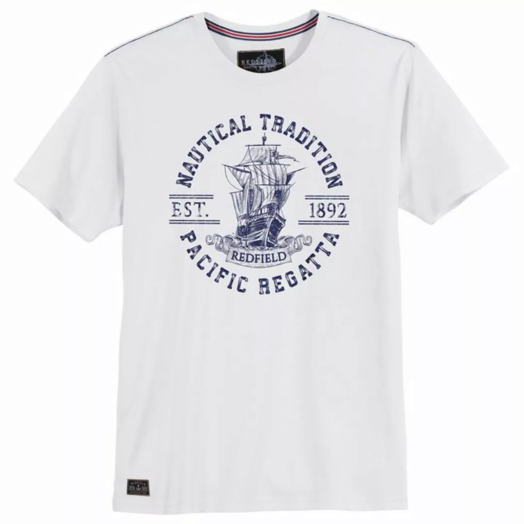 redfield Rundhalsshirt Große Größen Herren T-Shirt weiß Pacific Regatta Red günstig online kaufen