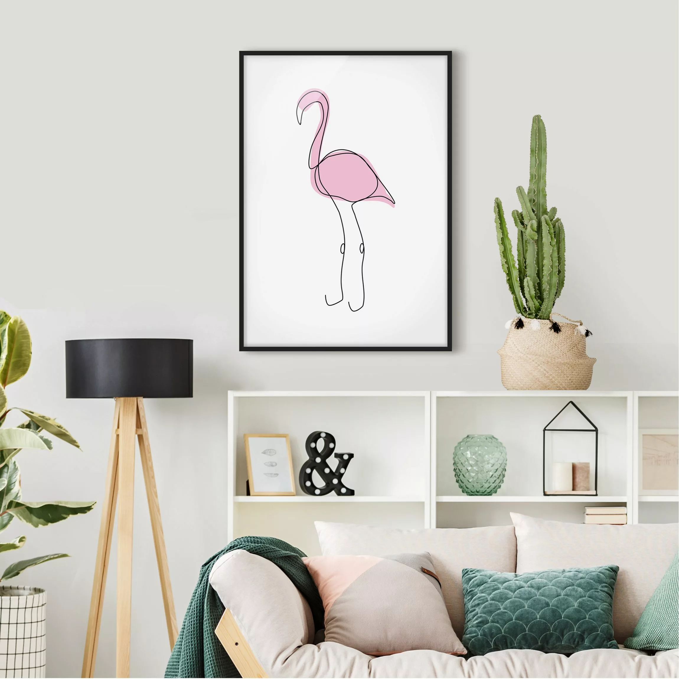 Bild mit Rahmen Kinderzimmer - Hochformat Flamingo Line Art günstig online kaufen