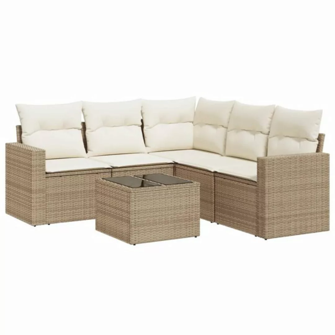 vidaXL Sofaelement 6-tlg. Garten-Sofagarnitur mit Kissen Beige Poly Rattan günstig online kaufen