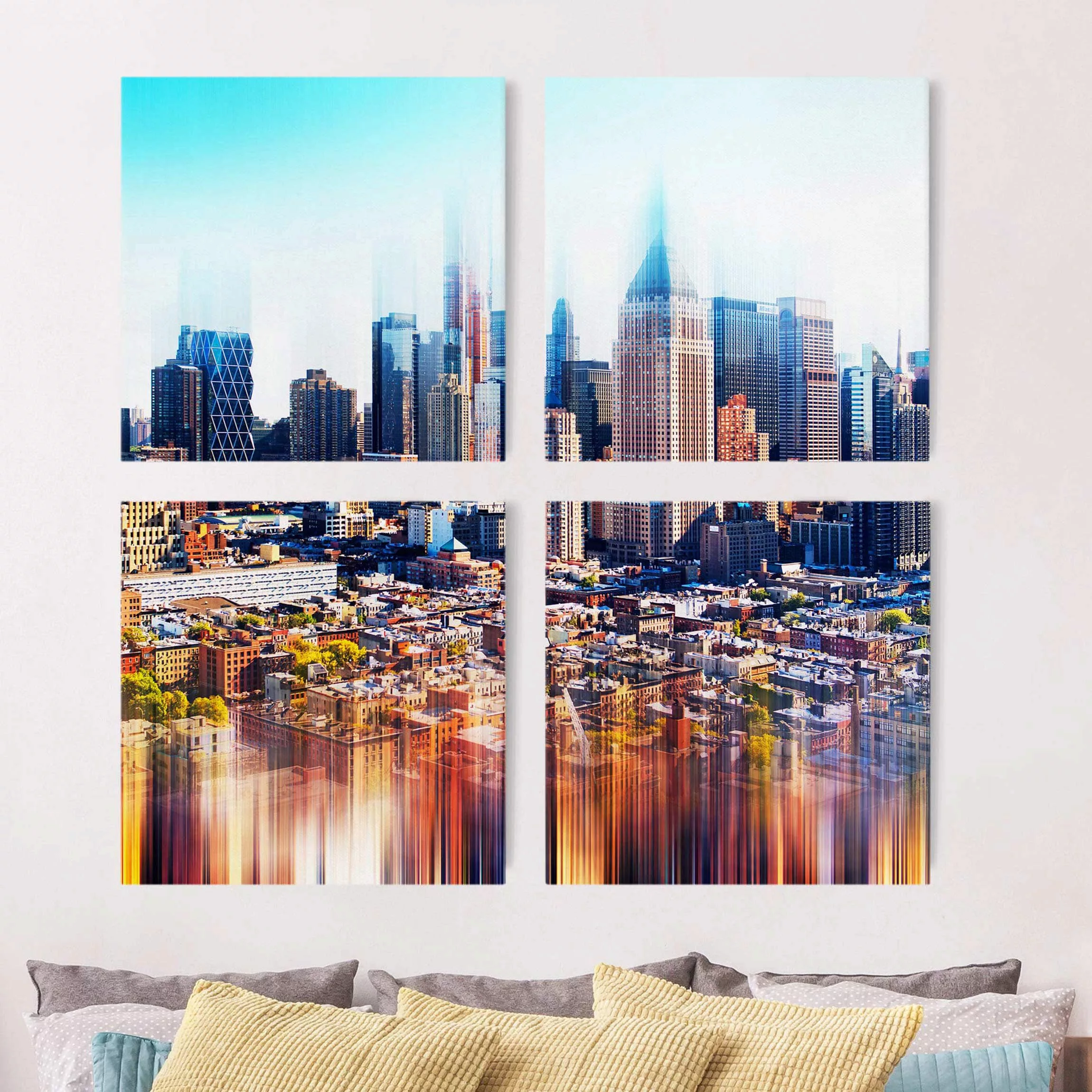 4-teiliges Leinwandbild New York - Quadrat Manhattan Skyline Urban Stretch günstig online kaufen