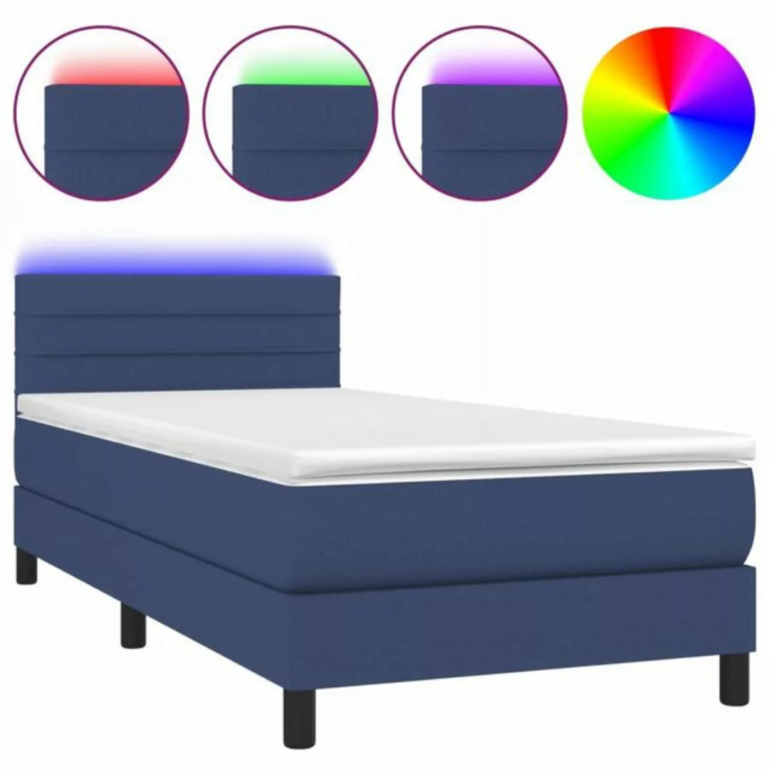 vidaXL Bett Boxspringbett mit Matratze & LED Blau 80x200 cm Stoff günstig online kaufen
