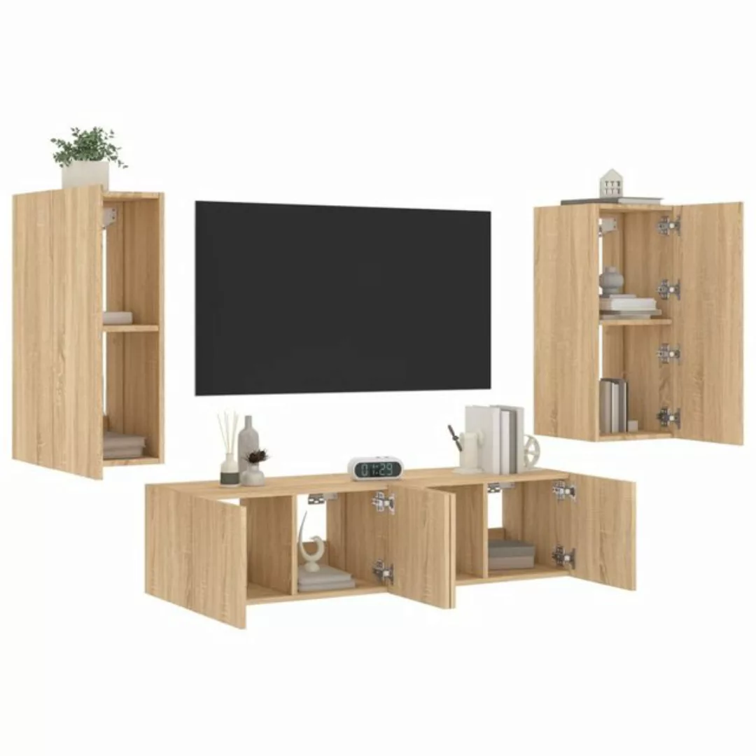 vidaXL TV-Schrank 4-tlg Wohnwand mit LED-Beleuchtung Sonoma-Eiche Spanplatt günstig online kaufen