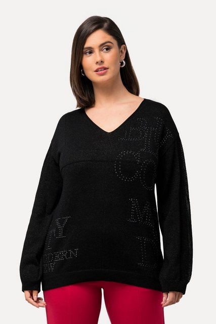 Ulla Popken Strickpullover Pullover Ziersteine V-Ausschnitt Langarm günstig online kaufen