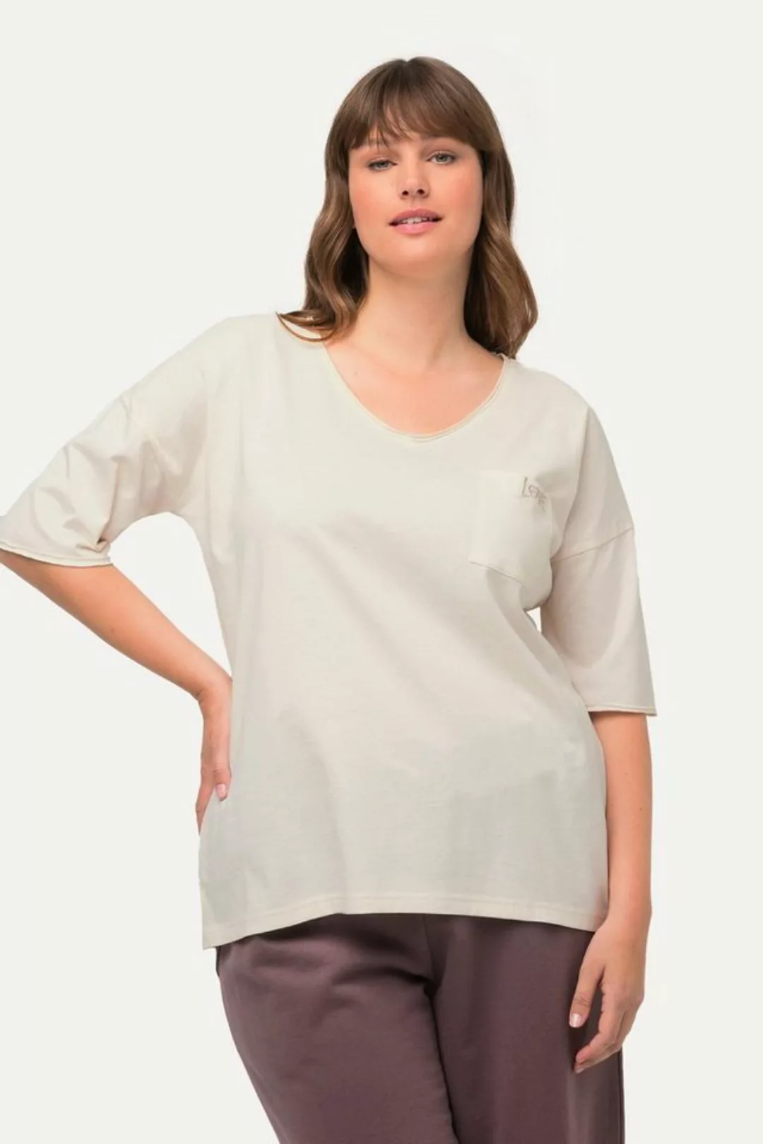 Ulla Popken Rundhalsshirt Loungewear-Shirt Rollkante Oversized Rundhals günstig online kaufen