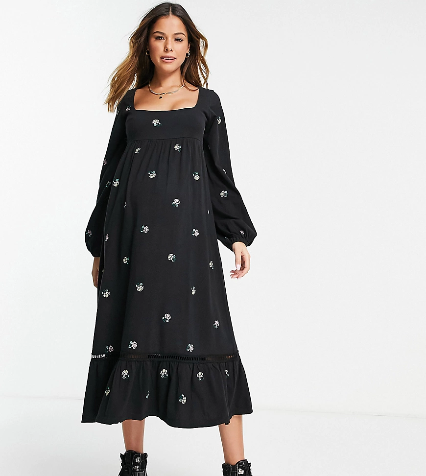 ASOS DESIGN Maternity – Midi-Hängerkleid in Schwarz mit eckigem Ausschnitt günstig online kaufen