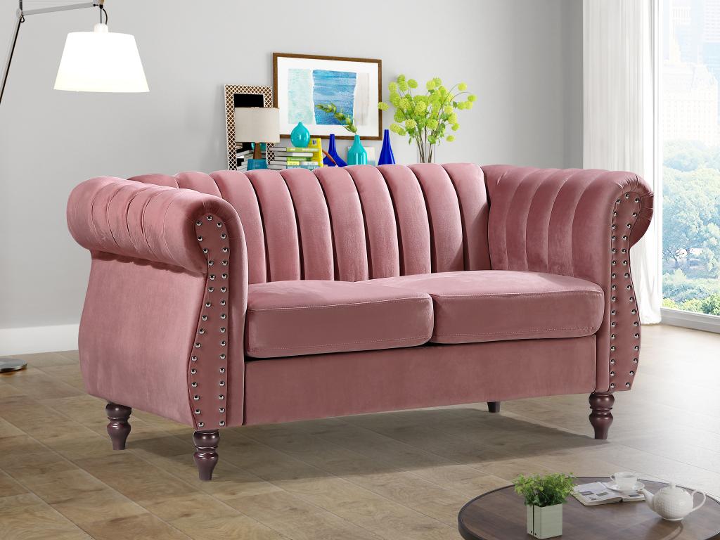 Chesterfield-Sofa - 2-Sitzer - Samt - Altrosa - TRUMBO günstig online kaufen