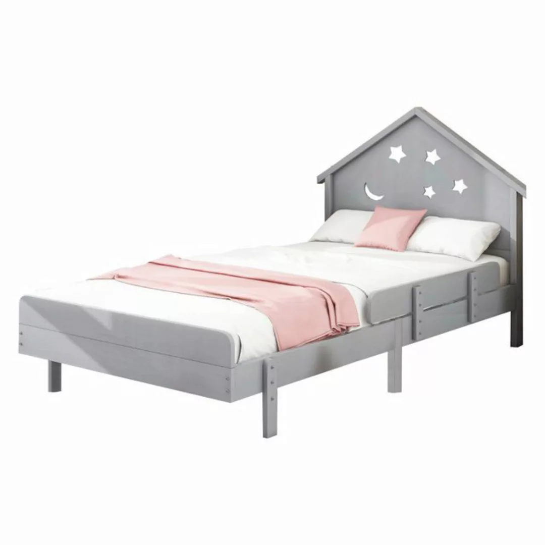 Flieks Kinderbett, Massivholzbett Einzelbett 90x200cm mit Stern-Mond-Muster günstig online kaufen