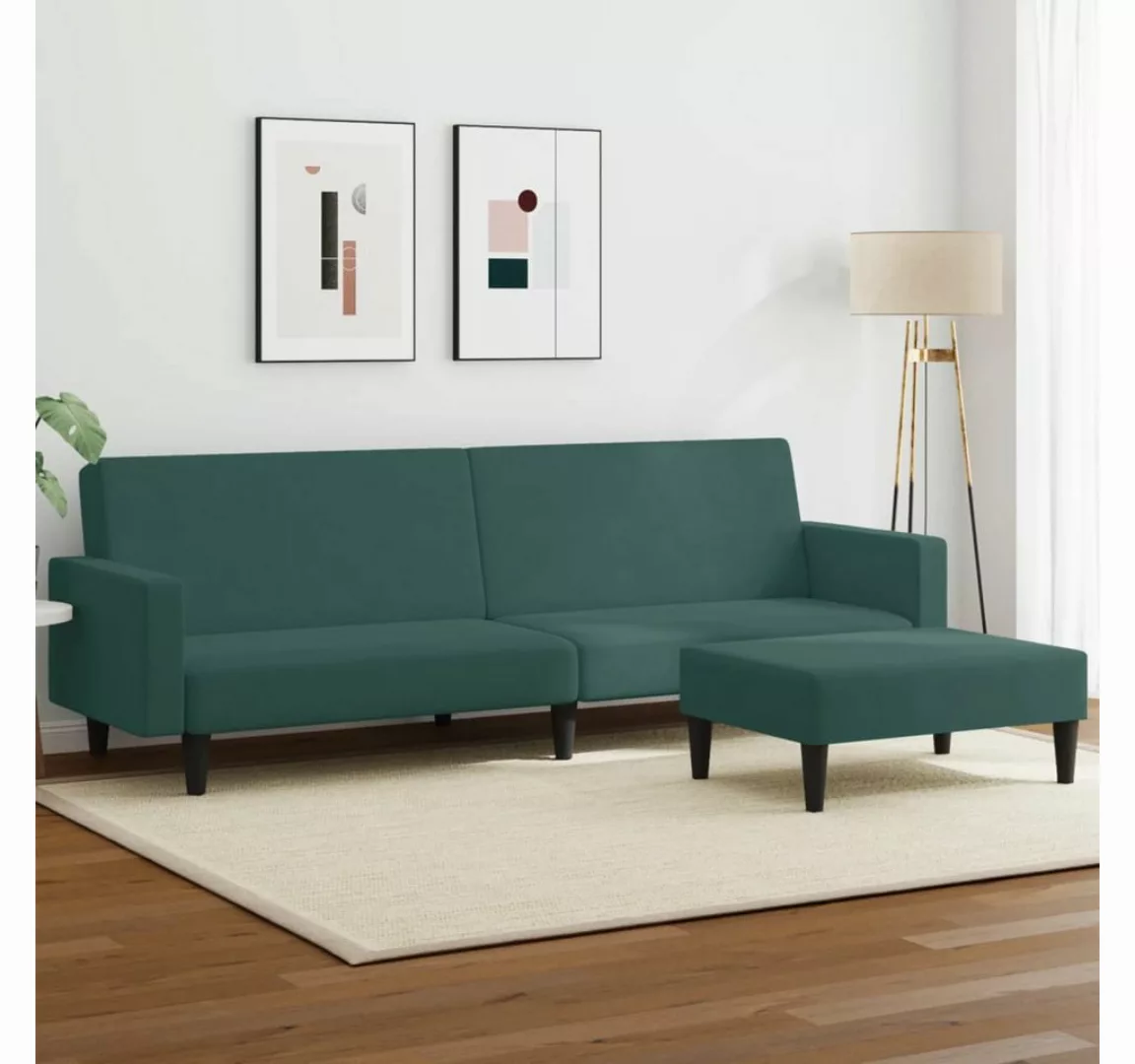 vidaXL Sofa Schlafsofa 2-Sitzer mit Fußhocker Dunkelgrün Samt günstig online kaufen