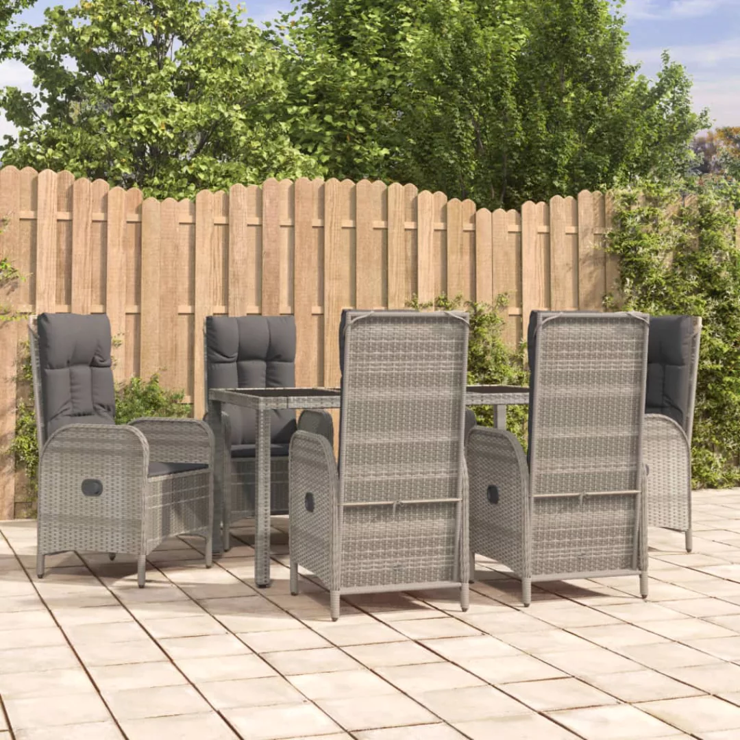 Vidaxl 7-tlg. Garten-essgruppe Mit Kissen Grau Poly Rattan günstig online kaufen