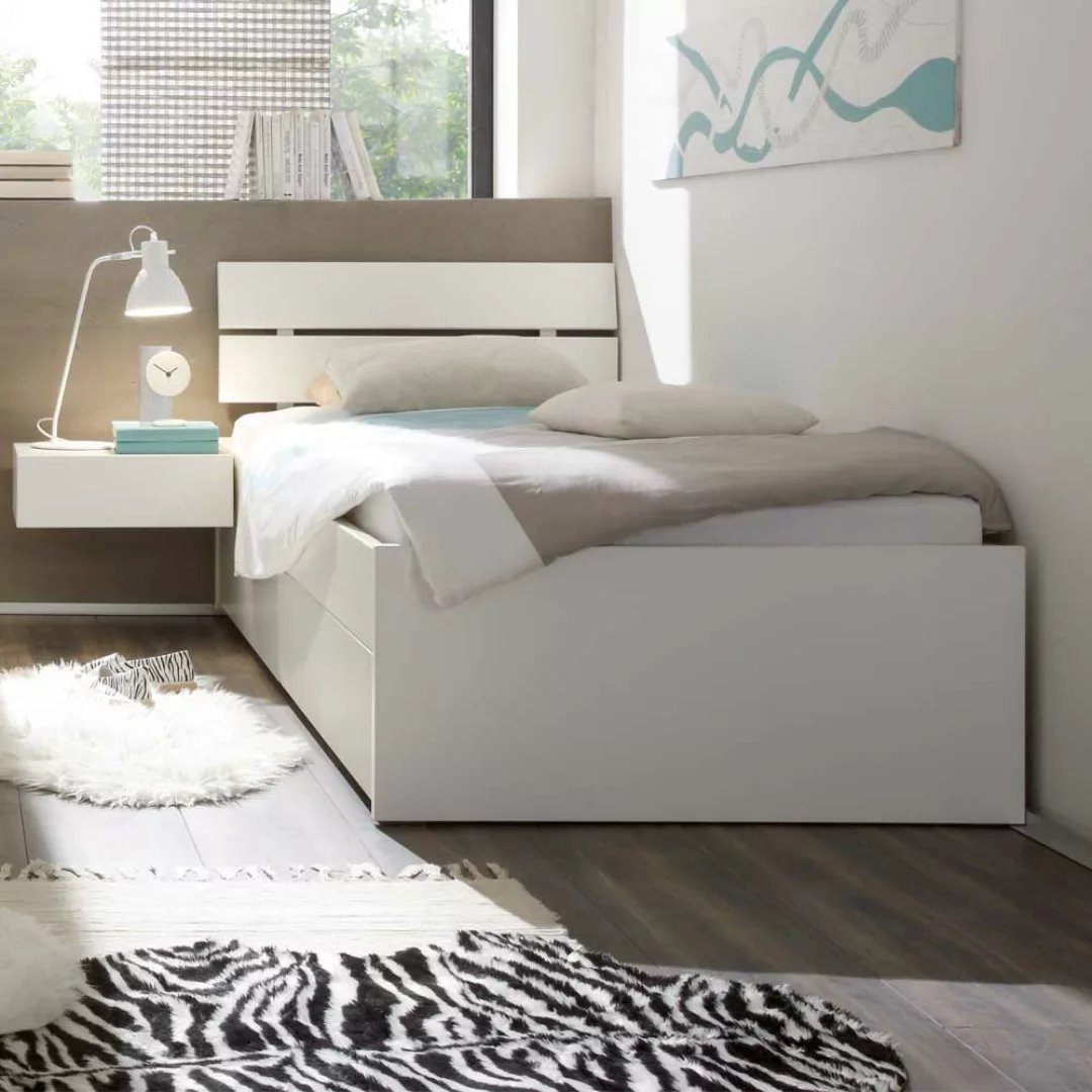 Bett in Weiß Buche Massivholz günstig online kaufen