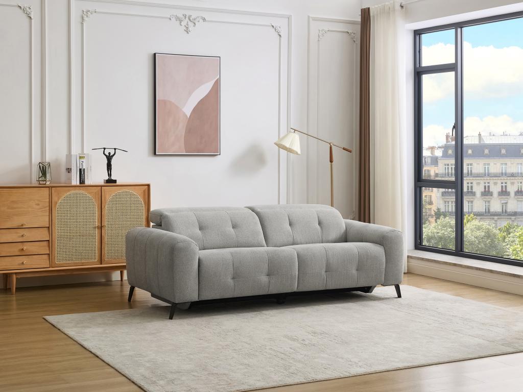 Relaxsofa elektrisch 3-Sitzer - Stoff - Grau - CLODI günstig online kaufen