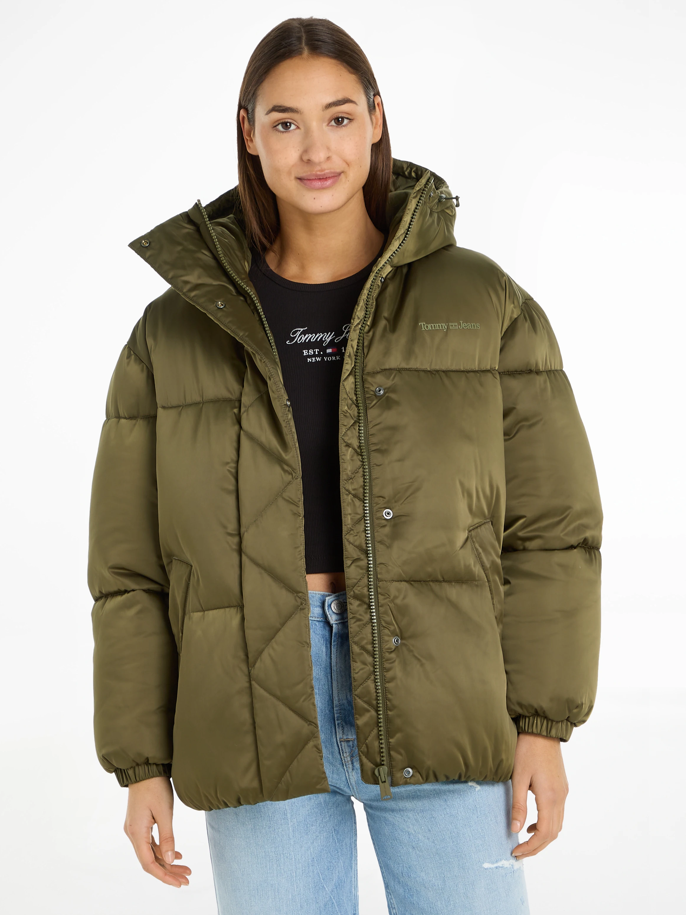 Tommy Jeans Steppjacke "TJW OVR SATIN PUFFER", mit Kapuze, mit Tommy Jeans günstig online kaufen