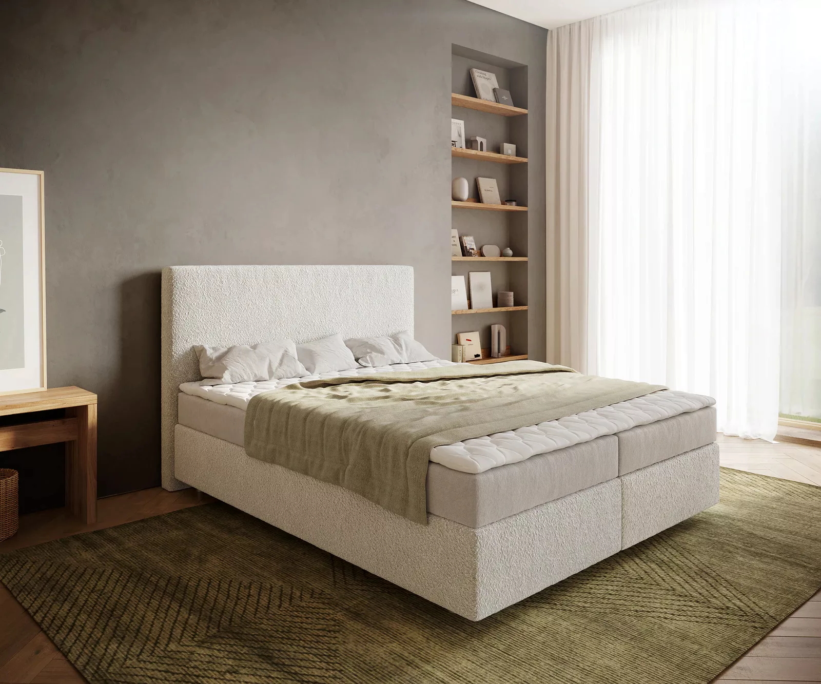 DELIFE Boxspringbett Dream-Well, Bouclé Creme-Weiß 160x200 cm mit Matratze günstig online kaufen