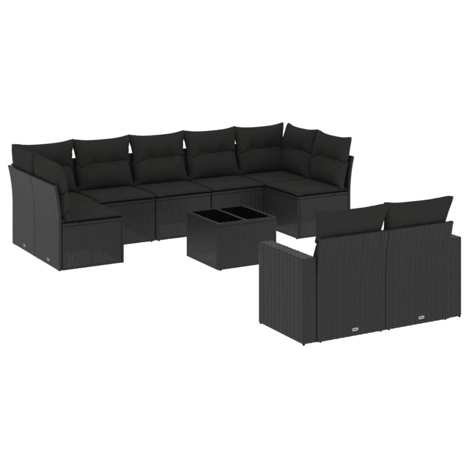 vidaXL 10-Tlg Garten-Sofagarnitur mit Kissen Schwarz Poly Rattan 3219415 günstig online kaufen