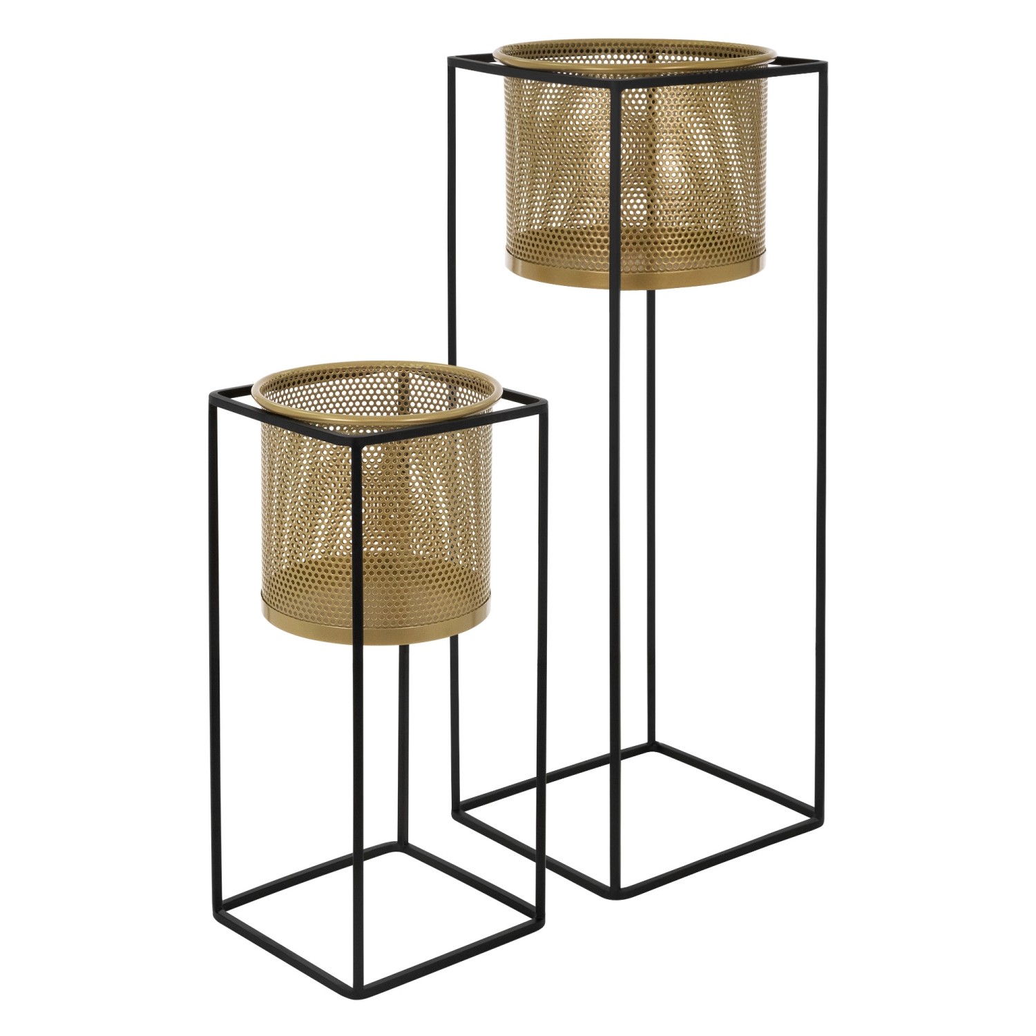 ML-Design Blumenständer 2Er Set Schwarz-Gold 21x21x47 cm 25x25x71 cm aus St günstig online kaufen