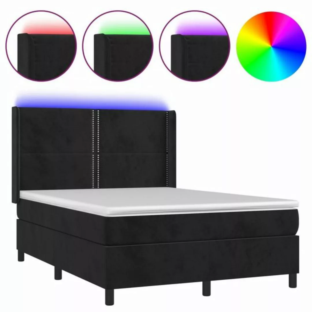 vidaXL Boxspringbett Boxspringbett mit Matratze LED Schwarz 140x200 cm Samt günstig online kaufen