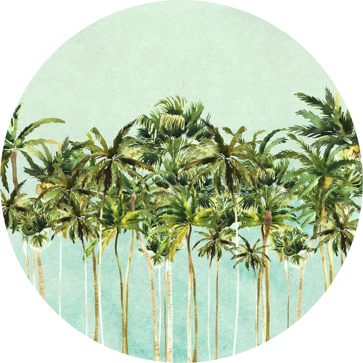Komar Selbstklebende Runde Tapete Coconut Trees Grün und Blau Ø 125 cm 6111 günstig online kaufen