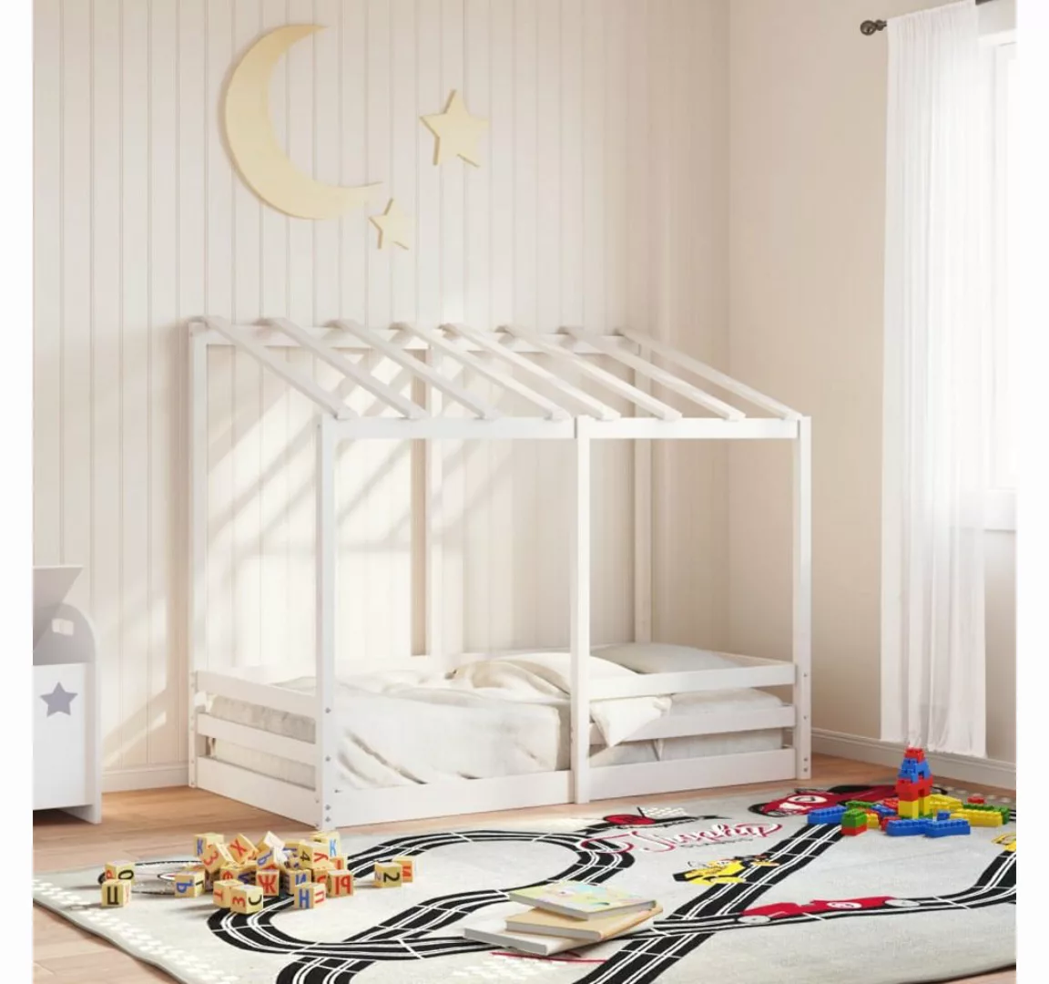 vidaXL Bett, Kinderbett mit Dach Weiß 70x140 cm Massivholz Kiefer günstig online kaufen