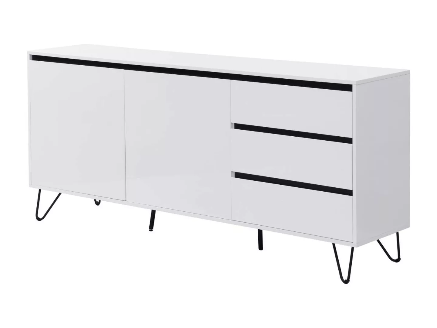 Sideboard mit 2 Türen & 3 Schubladen - MDF & Stahl - Weiß & Schwarz - ABUJA günstig online kaufen