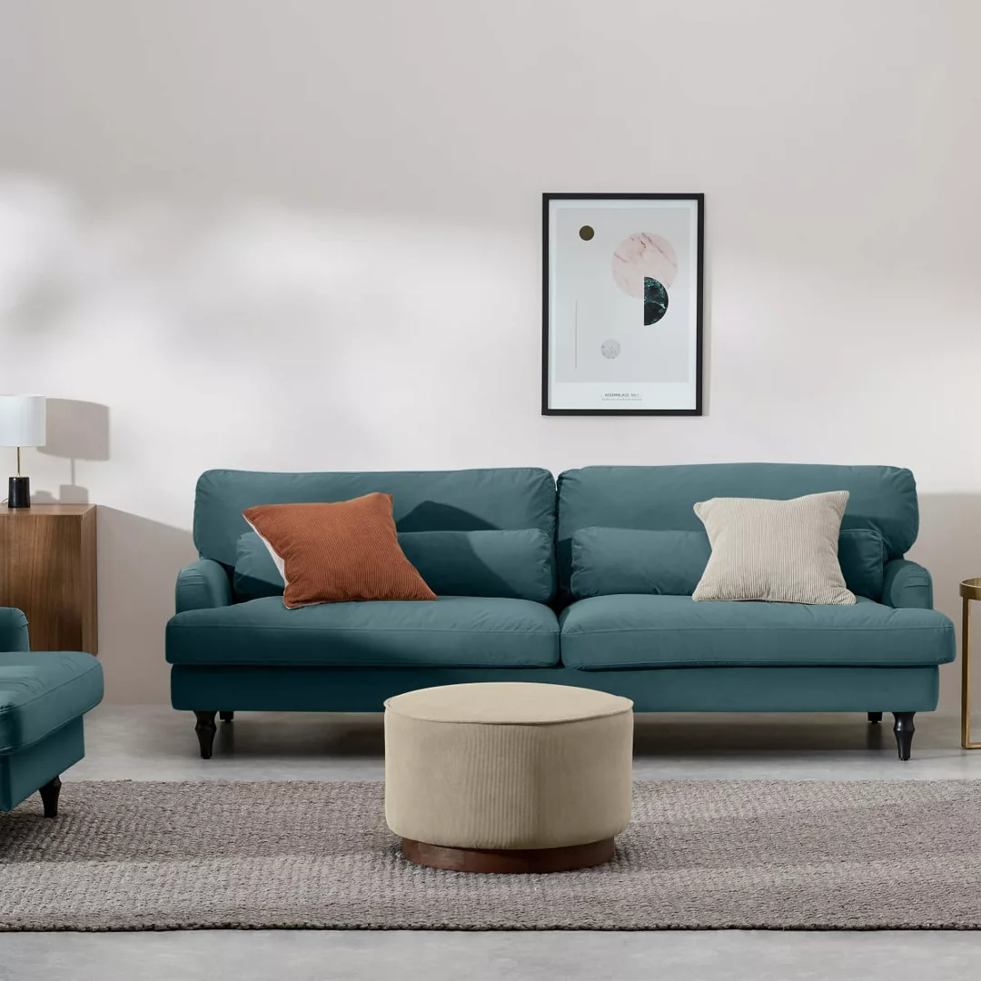 Tamyra 3-Sitzer Sofa, Samt in Stahlblau und Schwarz - MADE.com günstig online kaufen