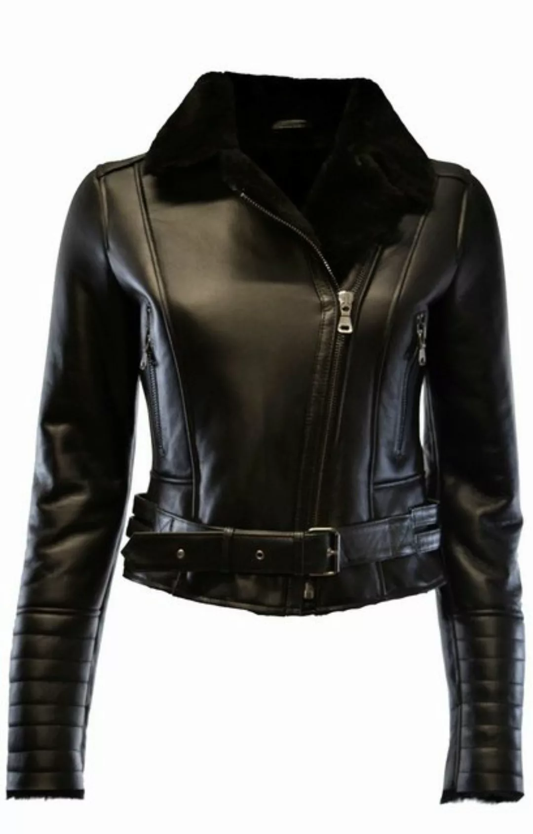 Zimmert Leather Lederjacke Lionni Lammfelljacke Fell Schwarz Cropped Biker günstig online kaufen