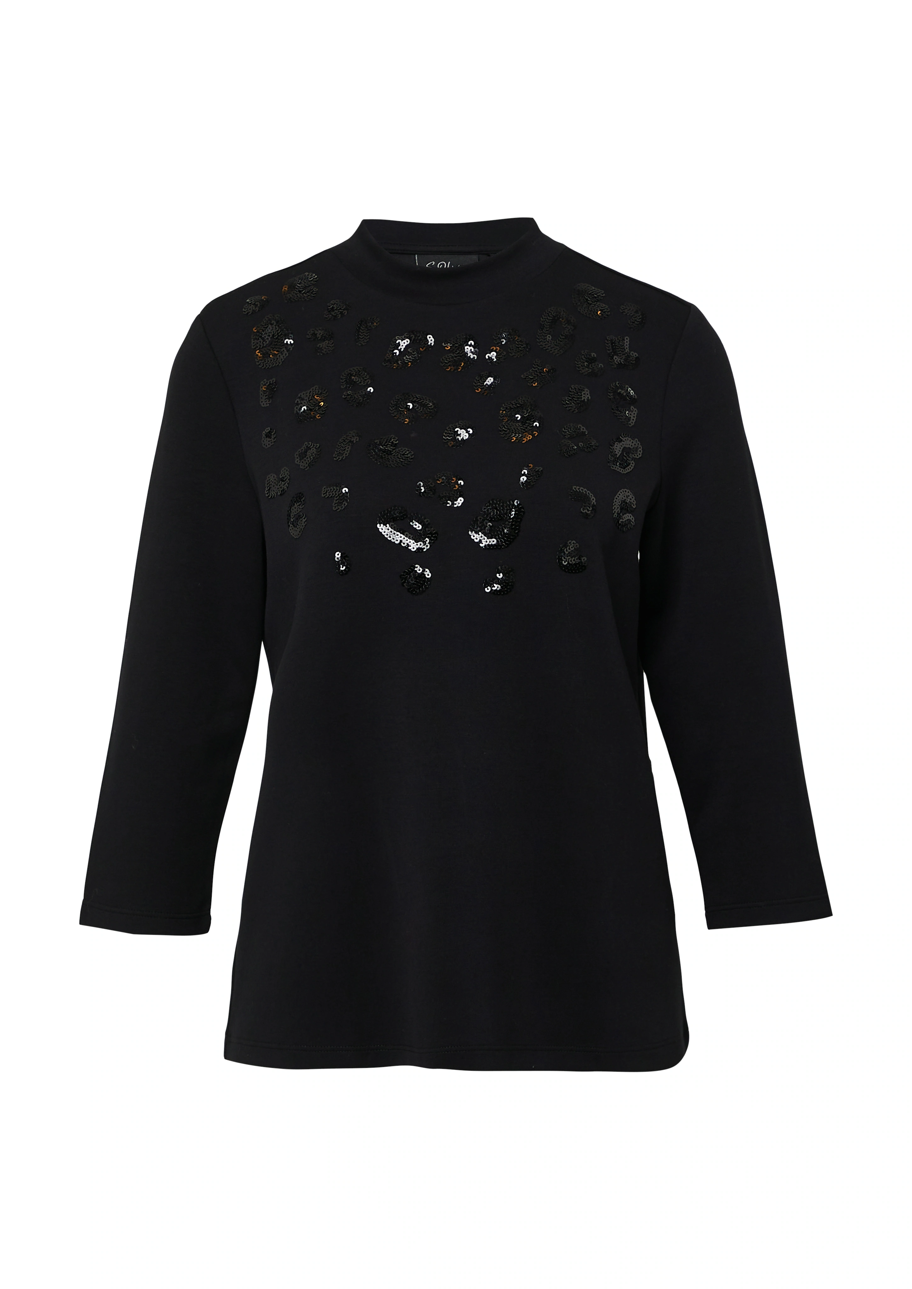 s.Oliver BLACK LABEL 3/4-Arm-Shirt, mit Pailletten und feinem hohem Kragen günstig online kaufen