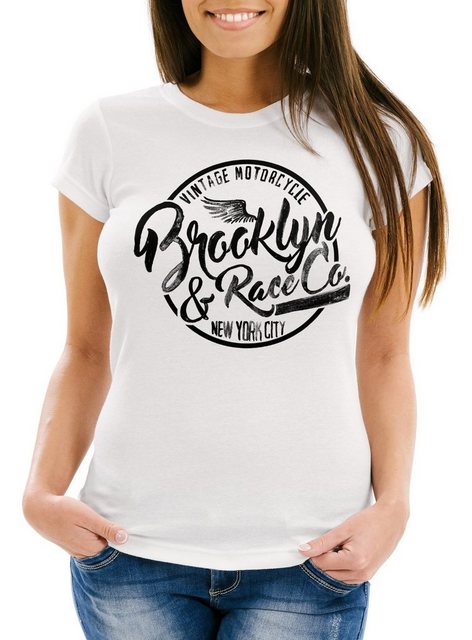 Neverless Print-Shirt Damen T-Shirt Brooklyn Race Motorcycle Vintage Waterc günstig online kaufen